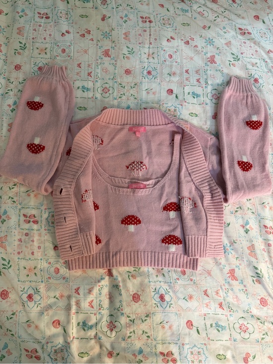 Sugar Thrillz Tops - Sugar Thrillz Pink Mushroom Cami and Cardigan set